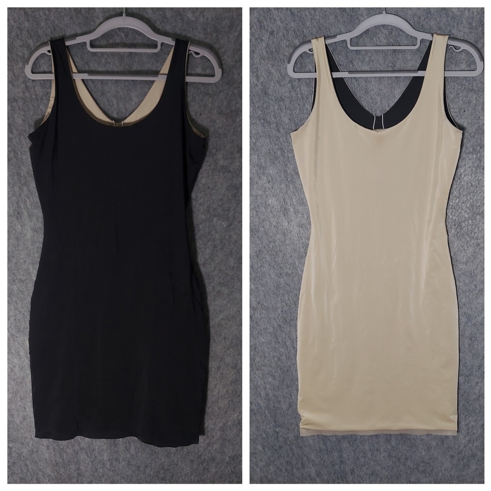 Assets Red Hot Label by Spanx Reversible Slip Dress XL Black Beige Shapewear
